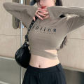 Summer fashion women's long sleeve T-shirt women's round neck T-shirt fashion blouse women waist cropped top. 