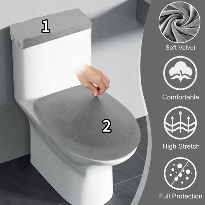 1set Soft Velvet Elastic Toilet Seat Cover Anti-dirty Durable Toilet Lid Water Tank Dust Protection Cover Bathroom Accessories