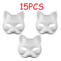 3/6/9/12/15PCS Therian Masks White Cat Masks Blank DIY Halloween Mask Animal Half Facemasks Masquerade Cosplay Party 2024. 