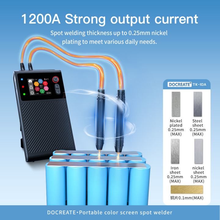 DOCREATE%20TK-10A%20Portable%20Spot%20Welder%201200A%20LCD%20Display%208000mAh%20Battery%20Dual%20Pulse%20Welds%200.25mm%20Nickel%20Plate%20Fast%20-%20Image%203