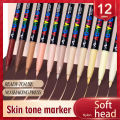 AngelMark Skin Tones Soft Art Markers Acrylic Paint Pens 12 colors for Sketch Portrait Manga Drawing Illustration Sketching Art. 