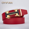 H Shape Alloy Automatic Buckle Red Belt, High-end Business, Suitable for Business and Casual Wear Universal Cow Leather Belt. 