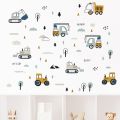 1PC Cartoon Excavator Crane Dump Truck Tree Wall Stickers for Waterproof PVC Kids Room Kindergarten Home Decoration. 