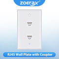 ZOERAX RJ45 Cat6 Ethernet Wall Plate with Female-Female Coupler Removable Compatible with Cat6/5/5e Ethernet Devices. 