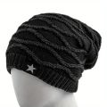 1PC New Unisex Slouchy Winter Hats Add Fur Lined Men And Women Warm Beanie Cap Casual Five-pointed Star Decor Winter Knitted Hat. 