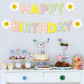 Daisy Happy Birthday Party Decoration Banner with White Daisy Flower Birthday Garland Flag Decoration kids adult Scene Bunting.