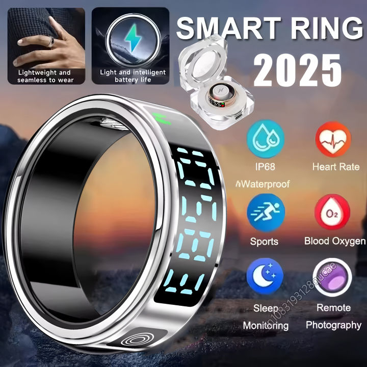 2025 R12 Smart Ring with Display Screen and Touch, Wireless Charging, Health Manager, 5 ATM Waterproof For Men Women