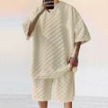 European and American Oversized Fashion Brand Men's Summer New Chessboard Plaid Loose Sports and Leisure Two-Piece Set. 