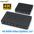 1 in 4 Out HDMI Splitter HD 4K Video Switcher HDMI-Compatible Cable Adapter 1x4 Hub For PS4 Laptop Monitor TV Box Projector.