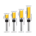 4pcs,1/4-Inch Shank Bearing Guided Pattern Router Bit - Woodworking Edge Trimming Tool with Double-Edged Straight Cutter. 