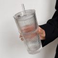 Large Capacity Stripe Glass Coffee Cup With Lid Cover Straw Transparent Drinking Glasses For Juice Iced Coffee Mugs Drinkware.
