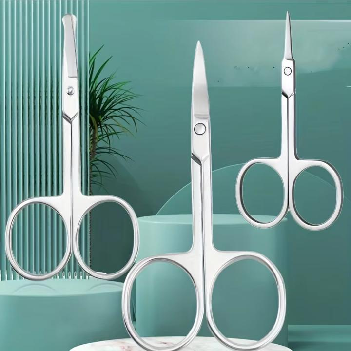 Stainless Steel Small Scissors, Curved & Rounded Blunt Tip for Eyebrows, Eyelashes, Beard Trimming, Moustache