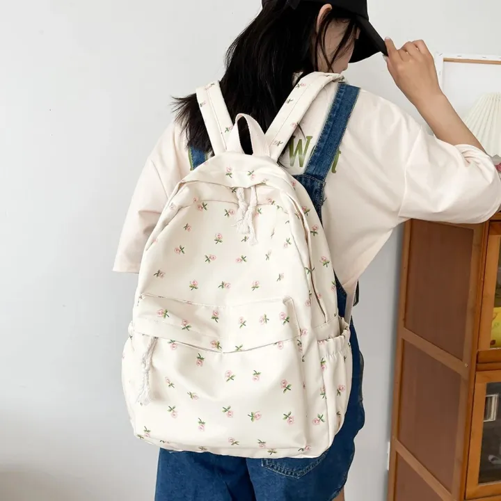 Korean%20Student%20School%20Backpack%20Floral%20White%20School%20Bags%20For%20Teenage%20Girls%20Cute%20Women's%20Backpack%20Brand%20Book%20Bag%20Nylon%20Rucksack%20-%20Image%202