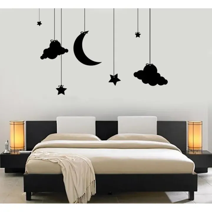 Wall Vinyl Decal Romantic Bedroom Moon Stars Cloud Night Kids Décor ...