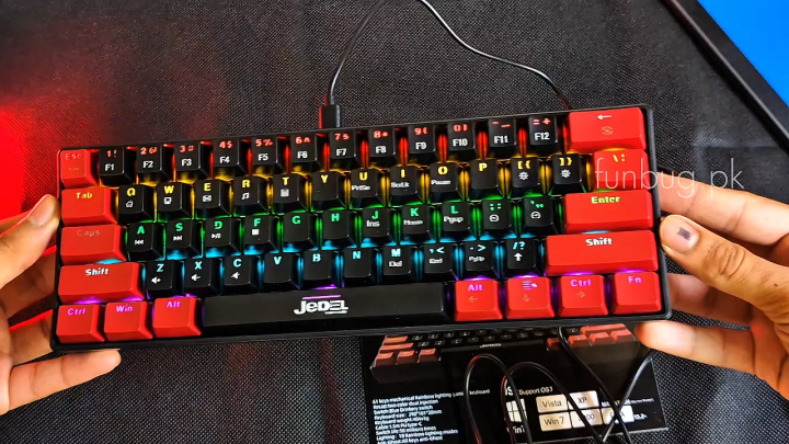 【60% Blue Switches Mechanical Gaming Keyboard】 Compact  Wired Gaming Keyboard with RGB Backlight ~ Type C Interface, 10 Rainbow Lighting Modes, Anti-Ghosting, USB Key Board for PC Gaming, Typing, Mobile Pubg, Laptop, Free Fire ~ Jedel KL69 By FunBug
