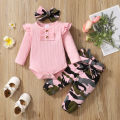 0-18 Months Newborn Baby Girl Clothes Set Infant Girl Long Sleeve Bodysuit +  Pants + Headband Cotton Clothing Suit. 