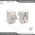 universal travel adapter 3 pin to 2 pin converter Multi plug socket Multiplug Adapter White with Safety Shutter 16A. 