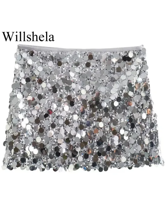 Willshela%20Women%20Fashion%20With%20Sequined%20Solid%20Side%20Zipper%20Mini%20Skirt%20Vintage%20High%20Waist%20Female%20Chic%20Lady%20Skirts%20-%20Image%203