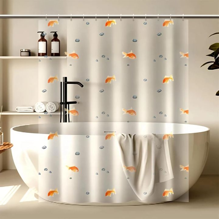 High-Quality%20PEVA%20Goldfish%20Shower%20Curtain%20-%20Transparent%20Bathroom%20Decor%20with%20Orange%20Fish%20and%20Stone%20Design,%20Includes%2012%20Hooks%20-%20Image%207