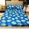 Semi Cotton bedsheet with pillow cover- Tropical Floral Summer Flamingo Palms Flower Leaves Design. 
