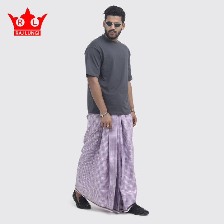 Raj-Kumar Lungi for Men | 100% Pure Cotton Yarn Dyed | Premium Lungi | Stitched | Hand 5.5