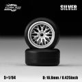 1/64 Model Car Silver & Grey Wheels with Fixed Tires Comes with Rivets for Diecast Model Cars.
