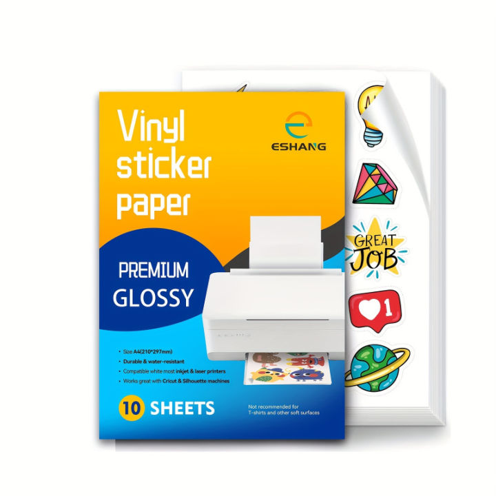 10 sheets A4 size glossy printable vinyl sticker paper for inkjet