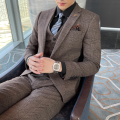British Korean Style High Quality Modified Plaid Three-Piece Suit for Men - Stylish Business Casual Suit Vest And Trousers Set.