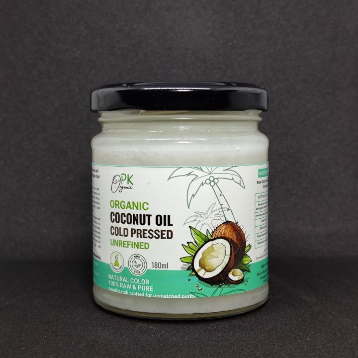 PK Organic's Extra Virgin Cold-Pressed Coconut Oil (180ml) - 100% Pure, Baby Care & Hair Nourishment