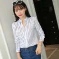 Women White Tops Blouses Fashion Stripe Print Casual Long Sleeve Office Lady OL Shirts Slim Blusas DF4970. 