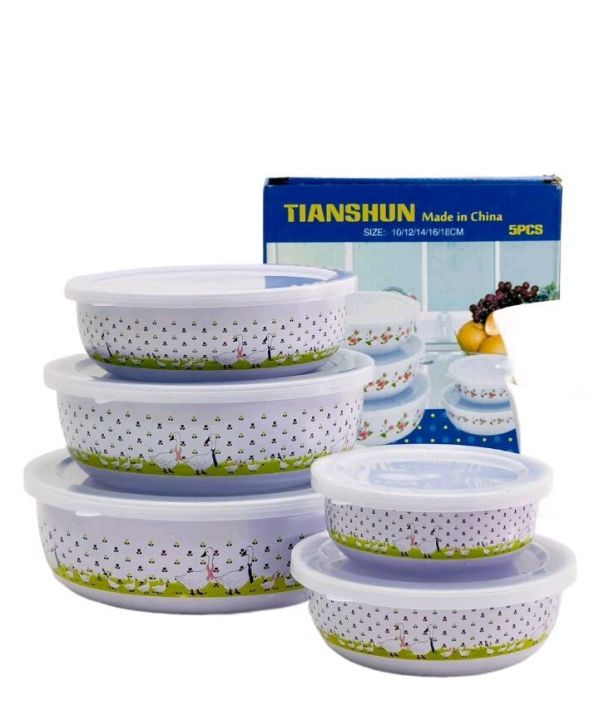 5 Pieces / Fresh Boxes / Steel / Enamel / Fresh Box set / Air Tight lid ...
