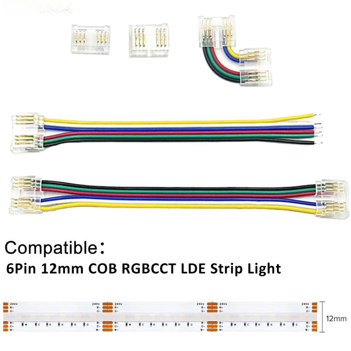 6 Pin RGBCCT COB LED Strip Light Connector Quick Wire Connectors ...