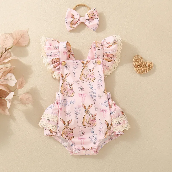 Summer%20female%20infants%20hot-selling%20cute%20rabbit%20flower%20print%20triangular%20jersey%20skirt%20+%20bow%20headgear%20two-piece%20set%20-%20Image%204