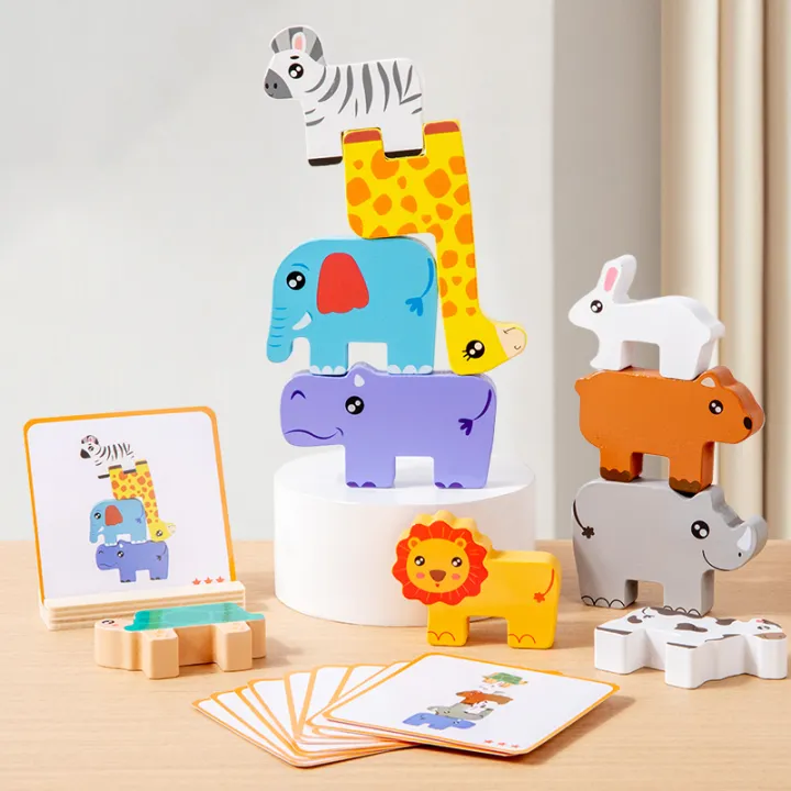 Wooden Animal Stacking Block Game Shape Matching Puzzle Balance Toy ...
