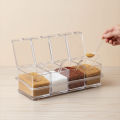 Acrylic Crystal Clear Spice Box Set with Cover & 4 Spoons – Kitchen Storage Jar. 