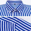 Men's Striped Shirt Long Sleeve All-Match Slim Fit Korean Fashion Black Blue Print Shirts Non-iron Casual Business Dress Shirts. 