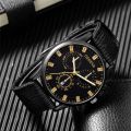 New 4PCS Leisure Business Three Eyes Roman Digital Calendar Pointer Canvas Strap Quartz Watch Luxury Leather Bracelet Set. 