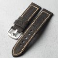 Handmade Canvas+Genuine Leather Watch Bracelet 20MM 22MM 24MM 26MM Green Black  Thick and Sturdy Bracelet. 