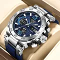 FOXBOX 5ATM Waterproof LCD Dual Display Quartz Wristwatch Multifunctional Electronic Watch for Men Sports Silicone Watches Man. 