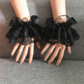 1Pair Lolita Hand Sleeve Wrist Cuffs Ruffled Floral Black Lace Elastic Bracelet Elegant Women Girls Wrist Warmers Gloves . 