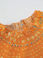 Plus Size 2025 Summer New Women's Elegant Slim Fit Short Sleeve Dress - Black Gold and Red Paisley Print Ruched Hem Round Neck. 