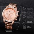 2PCS Women's Watch Fashion Rhinestone Rose Gold Steel Band Analog Quartz Watches Bracelet Set. 