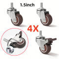 4 Pcs 1.5 Inch Universal Stem Caster Wheels TPR Screw Lever Castors Swivel Stem Wheels with M8 Thread Rods for Carts Furniture. 