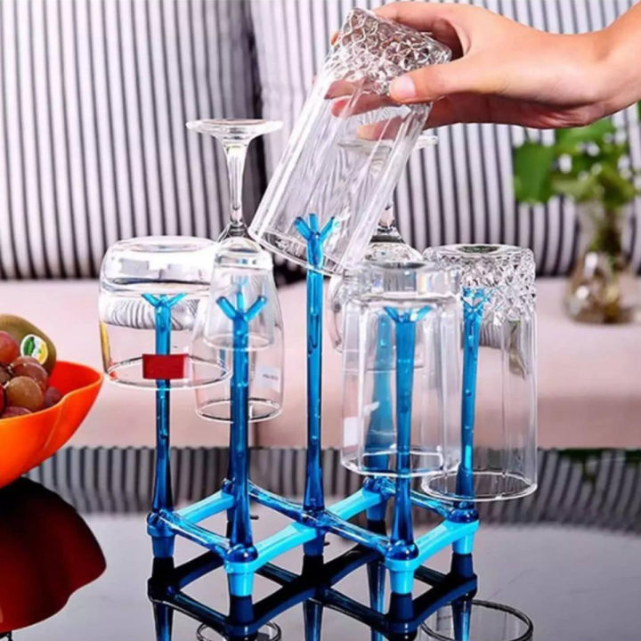Space Saver Glass Holding Stand Durable Folding Rack for Kitchen Assorted Colors Compact Design
