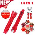 14 In 1 Sink Faucet Wrench Plumbing Repair Tool Handle Double Head Wrench Spanner Tool Installer Ratchet Wrench Set for Bathroom. 