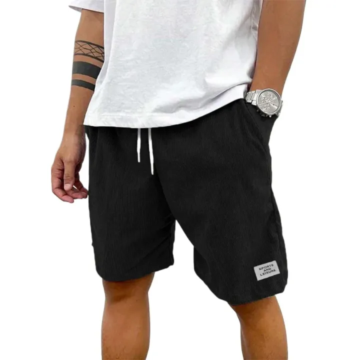 Summer%20Men's%20Solid%20Corduroy%20Shorts%20with%20Drawstring%20Casual%20Elastic%20Waist%20Fit%20for%20Outdoor%20Daily%20Activities%20Streetwear%20-%20Image%203