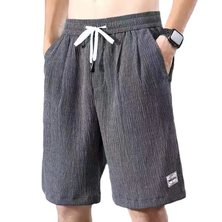 Sleeping%20Pants%20Ice%20Silk%20Shorts%20Men%20Casual%20Shorts%20Loose%205-Minute%20Pants%20Solid%20Youth%20Home%20Shorts%20Elastic%20Waist%20Large%20Pajama%20Pants%20-%20Image%202