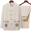 Tang Suit (top + Pants) Men's Middle-aged and Elderly Father Long Sleeve Old Man Clothes Grandpa Wear Chinese Style Tai Chi Suit.