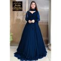 Two Layer Border Front & Back Lace work Long Flare Maxi With Plain Duptta 3PCs. 