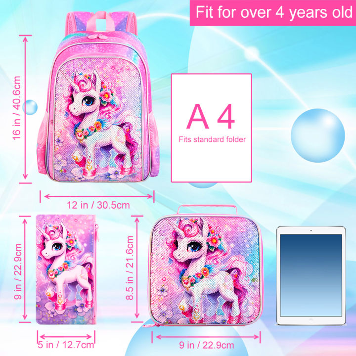 3PCS%20Unicorn%20Backpack%20for%20Girls,%2016"%20Sequin%20Kids%20Bookbag%20and%20Lunch%20Box,%20Preschool%20Backpacks%20for%20Elementary.%20-%20Image%203